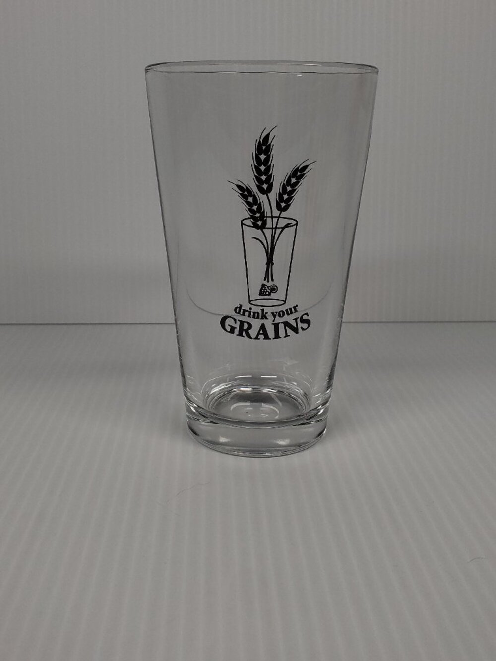 Souvenir Beer Pint Glass 16 oz. with Drink Your Grains Black Graphic